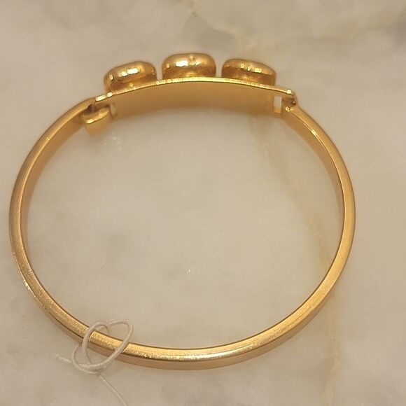 NWT Janna Conner Green Aventurine 18kt Gold Bracelet Good Luck Cuff Bangle NEW - Picture 5 of 14